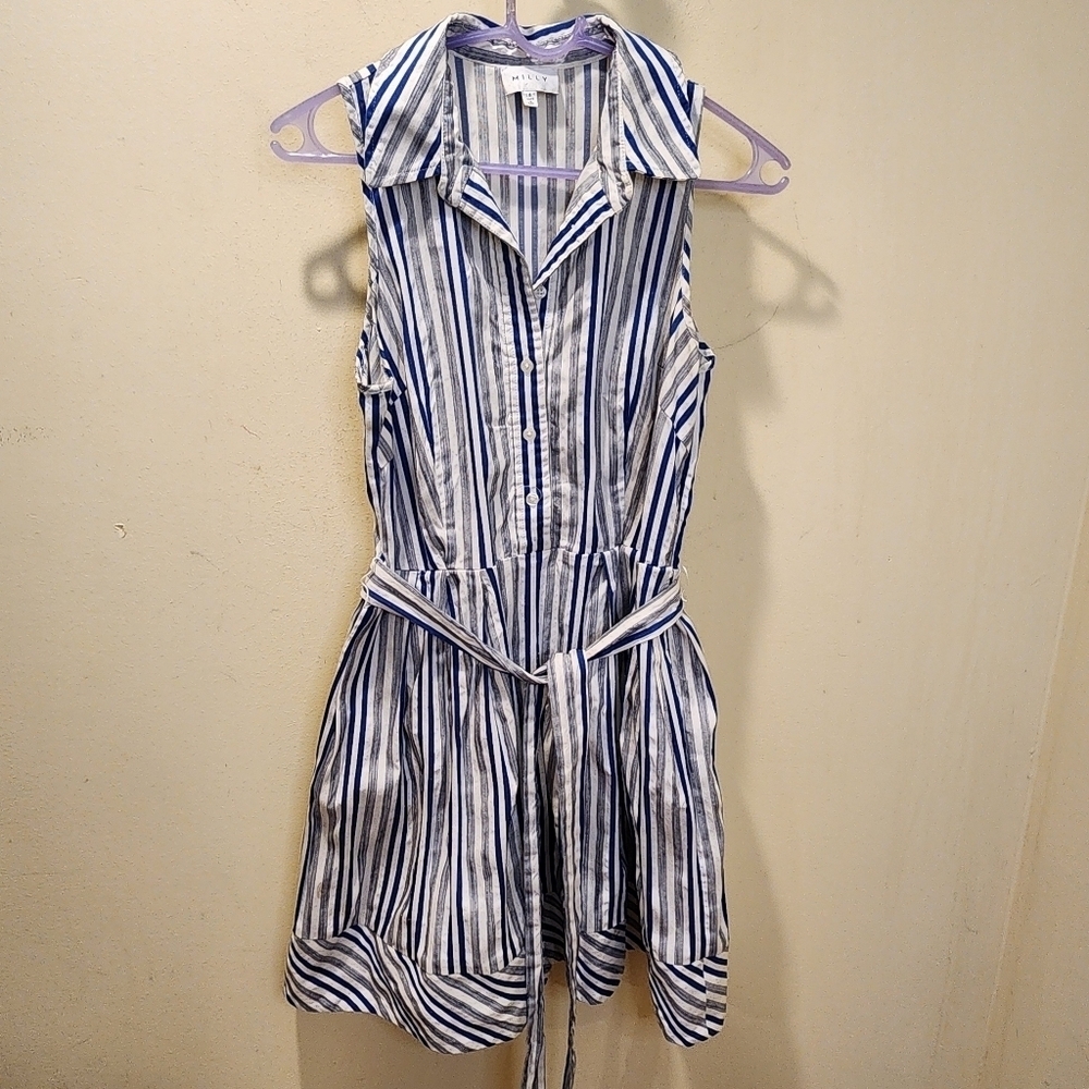 MILLY Stripes Casual half buttons Belted dress size 8
